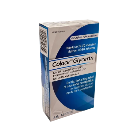 Colace Glycerin Suppositories - Adult | Gentle Fast Acting Relief of Occasional Constipation, 12 Suppositories