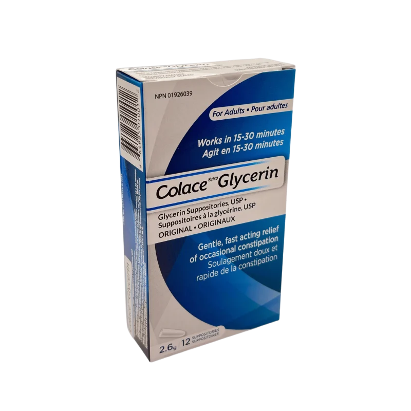 Colace Glycerin Suppositories - Adult | Gentle Fast Acting Relief of Occasional Constipation, 12 Suppositories