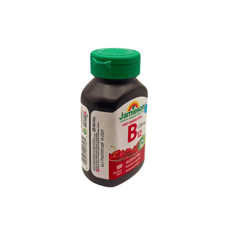 Jamieson B 12 1,000 mcg Natural Wild Cherry Sublingual - Fast Dissolving - Tablets 100's - Image 2