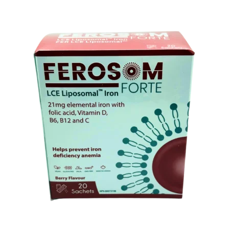 Ferosom Forte LCE Liposomal Iron - 21g Elemental Iron Supplement with Vitamin B12, B6, D, C - 20 Sachets